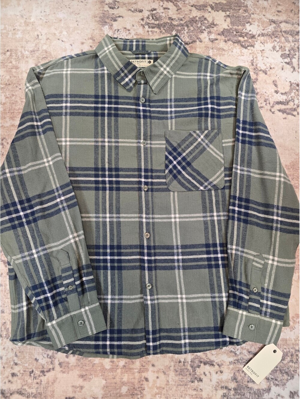 Retrofit Men's XXL Plaid Button-Up Shirt in Green and Navy (NWT)